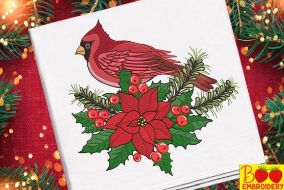 Bird Cardinal and Flower Christmas