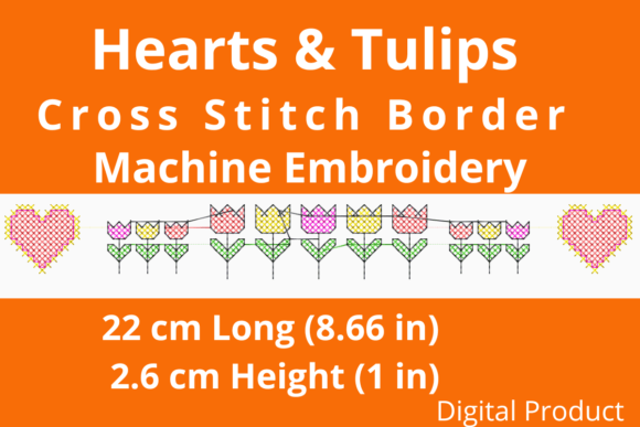 Hearts Tulips Cross Stitch Border